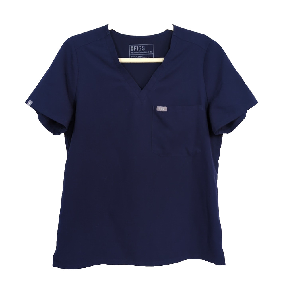 FIGS Navy Blue Catarina One-Pocket Scrub Top Short Sleeve Women's Large